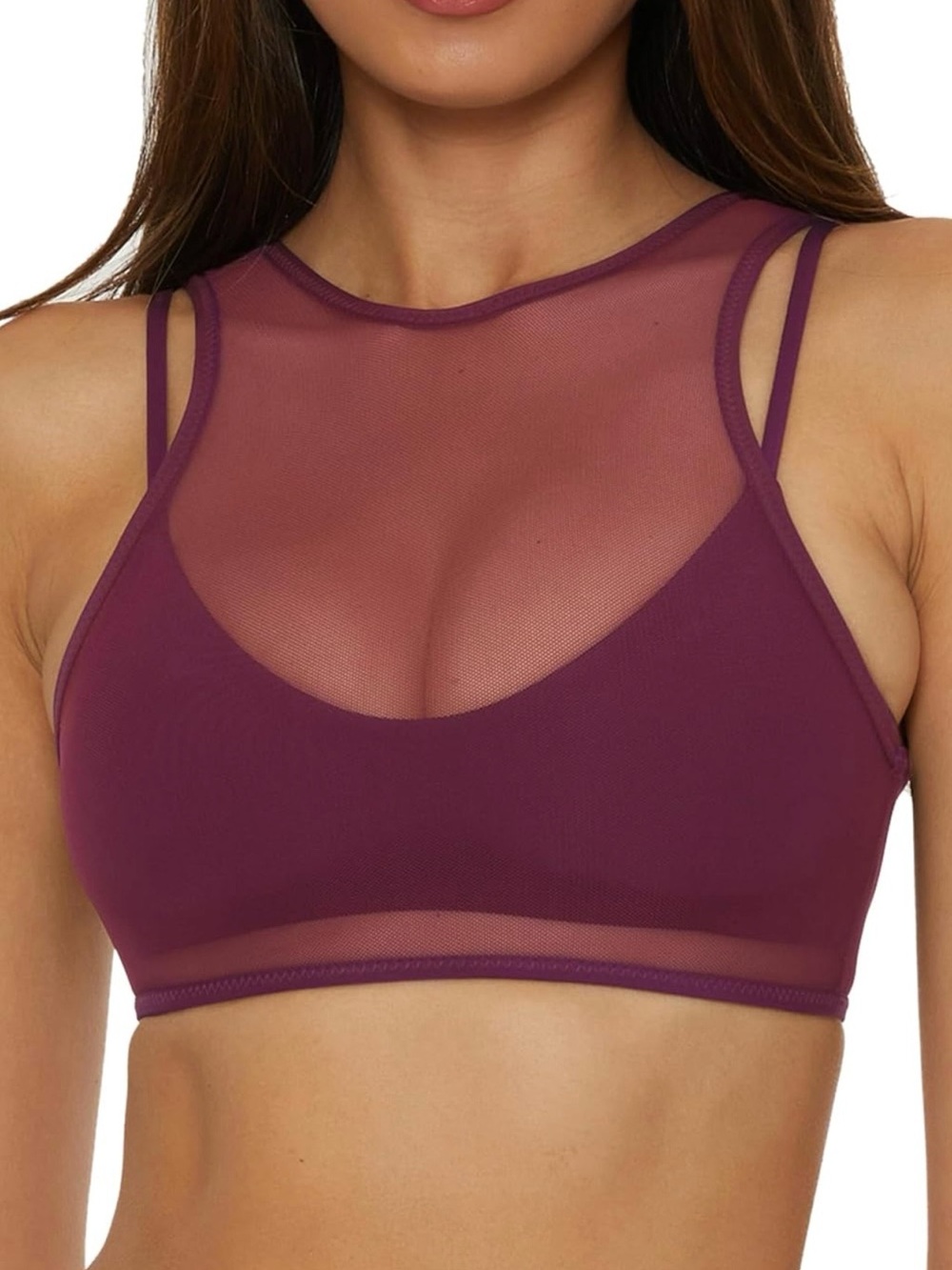 BECCA Plum Mesh High-Neck Bralette Bikini Top